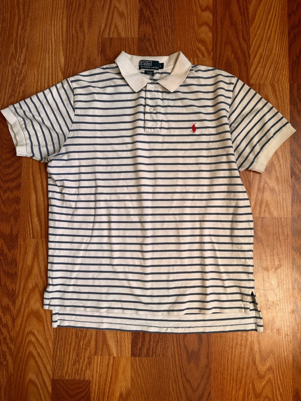 Polo by Ralph Lauren Cream & Navy Striped Short-Sleeve Polo